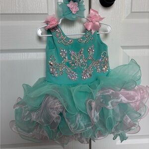 Sparkling Aqua and Pink Baby Pageant Dress